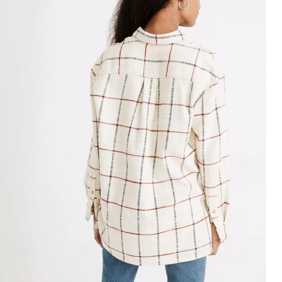 Madewell Cream Windowpane Flannel Oversized Ex-Boyfriend Long Sleeve Shirt - Picture 2 of 14